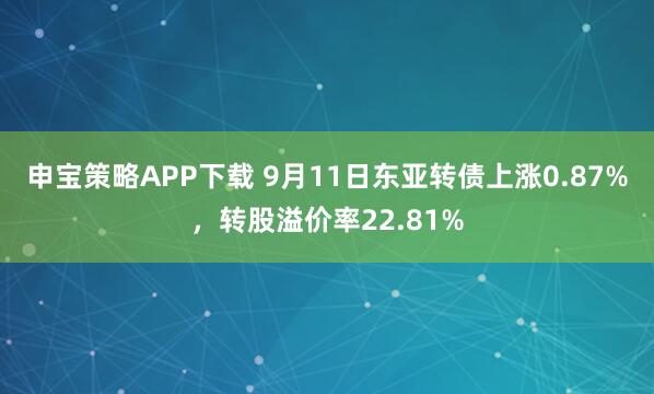 申宝策略APP下载 9月11日东亚转债上涨0.87%，转股溢价率22.81%